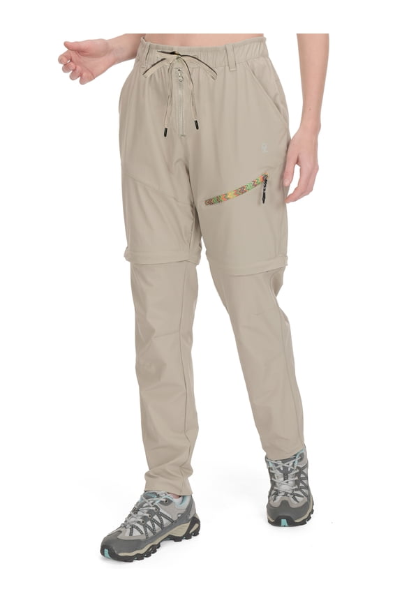 Women's Lightweight Zip Off Hiking Pants, Quick Dry UPF 50 with Zip Pockets for Travel Khaki Size L