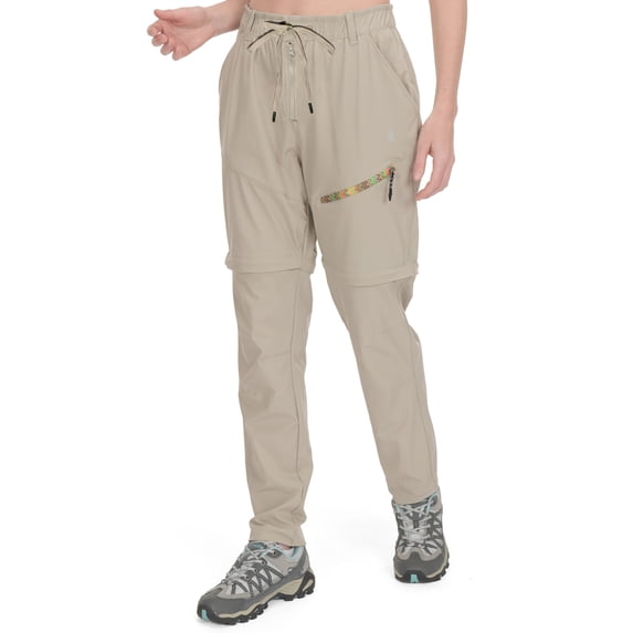 Women's Lightweight Zip Off Hiking Pants, Quick Dry UPF 50 with Zip Pockets for Travel Khaki Size L