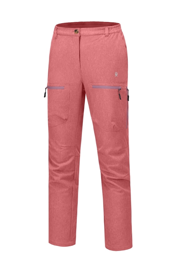 Women's Hiking Snow Ski Pants Fleece Lined Cargo Pants Water Resistant Windproof Insulated Softshell Red XL