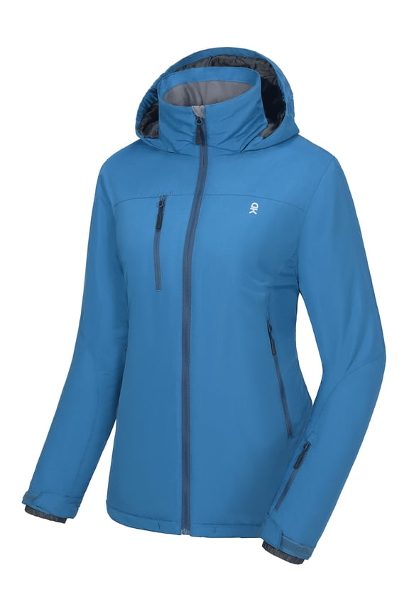 Women's Insulated Jacket with Hood, Windproof Winter Ski Hiking Jacket, Lightweight and Water-Resistant (Mosaic Blue S)