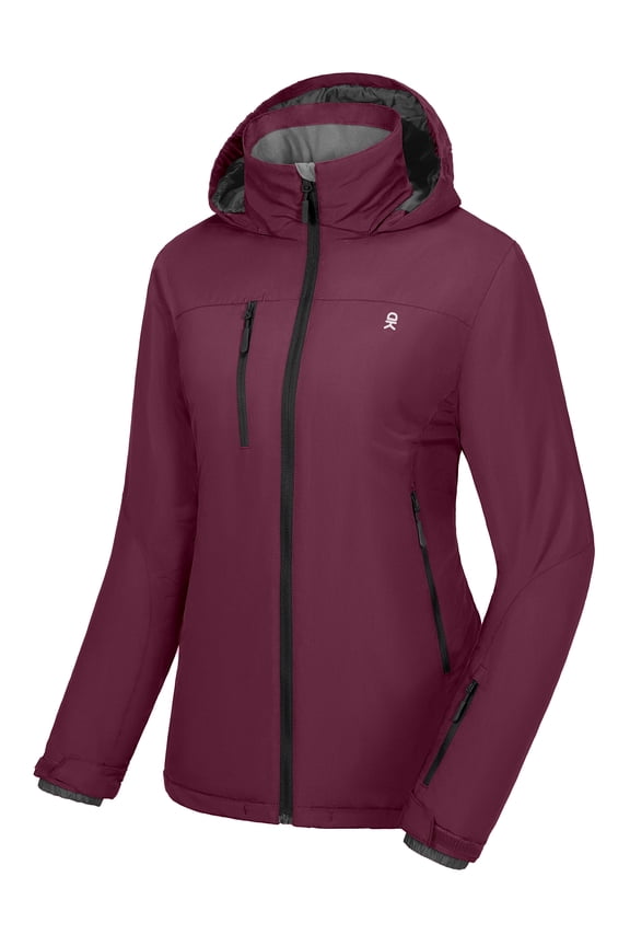 Women's Insulated Jacket with Hood, Windproof Winter Ski Hiking Jacket, Lightweight and Water-Resistant (Rumba Red L)