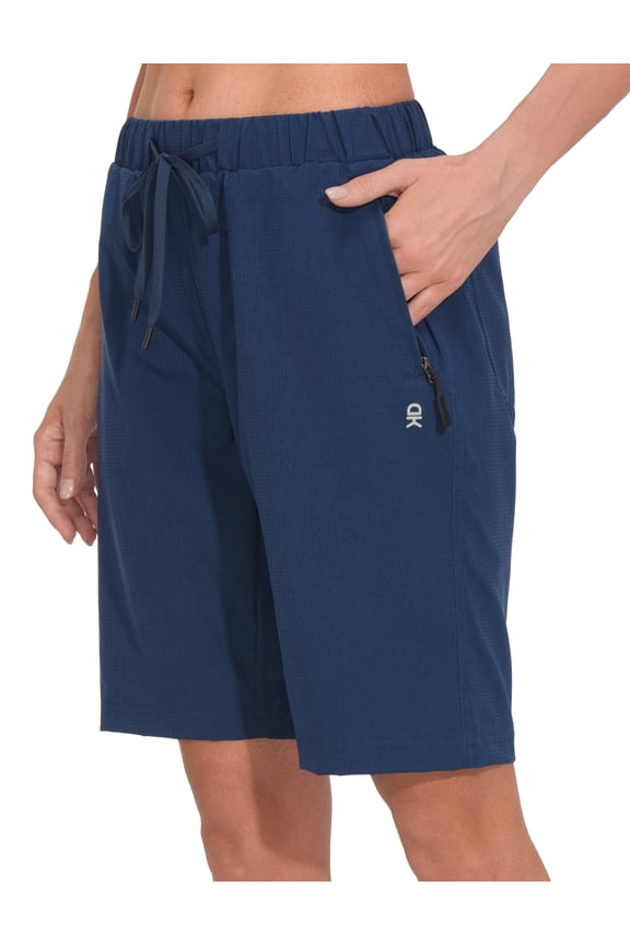 Women's Lightweight Breathable Hiking Shorts, Quick-Dry Golf Shorts with Zipper Pockets, Air-Holes Tech Dark Blue Heather S