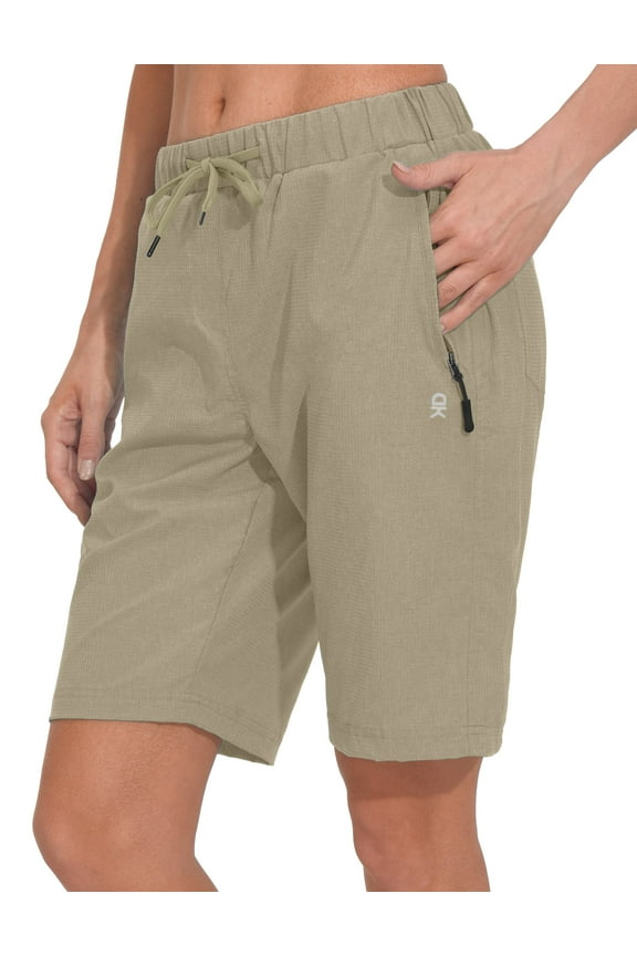 Women's Lightweight Breathable Hiking Shorts, Quick-Dry Golf Shorts with Zipper Pockets, Air-Holes Tech Spray Green Heather M