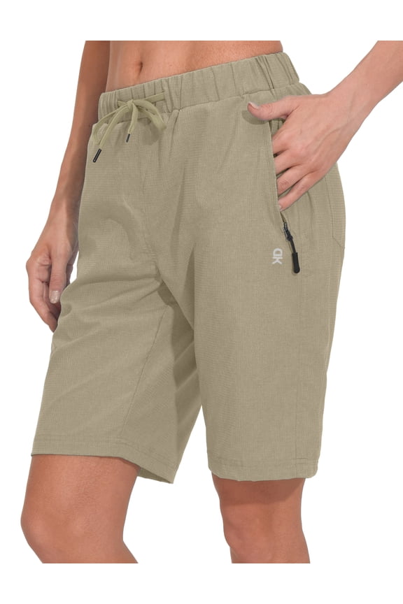 Women's Lightweight Breathable Hiking Shorts, Quick-Dry Golf Shorts with Zipper Pockets, Air-Holes Tech Spray Green Heather 2XL