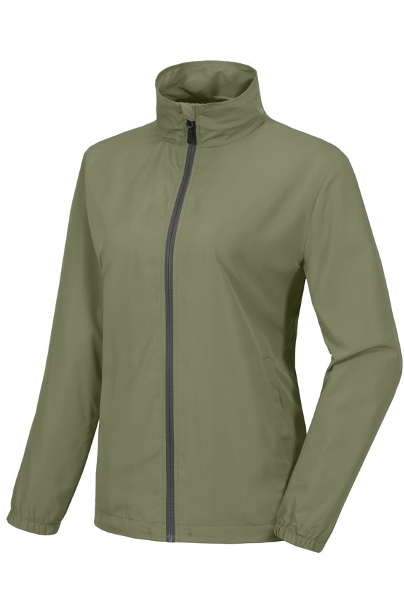 Women’s Lightweight Breathable Running Golf Hiking Windbreaker Jacket Full Zip Windproof Water Resistant UPF50+ Sage L