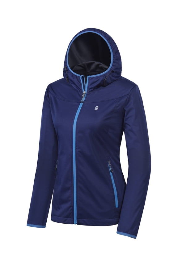 Women's Lightweight Hooded Softshell Jacket, Windproof Water Repellent for Hiking Dark Blue Size M