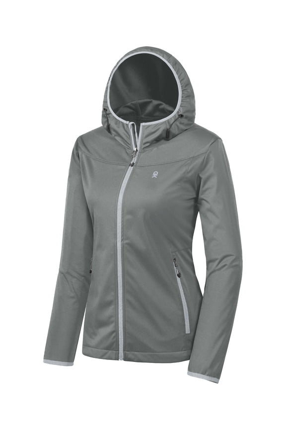 Women's Lightweight Hooded Softshell Jacket for Running Travel Hiking, Windproof, Water Repellent Gray Size XS