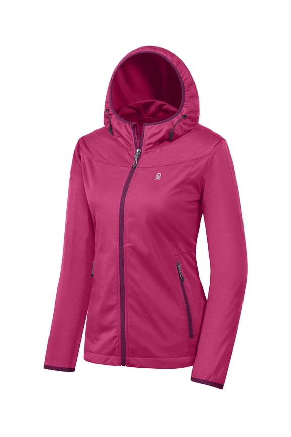 Women's Lightweight Hooded Softshell Jacket for Running Travel Hiking, Windproof, Water Repellent Rose Size M