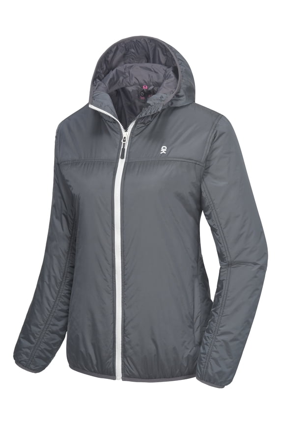 Women's Lightweight Packable Puffer Jacket Insulated Winter Coat Water Resistant Hooded Outdoor Windbreaker for Hiking Traveling Camping, Type B Insulation Gray L