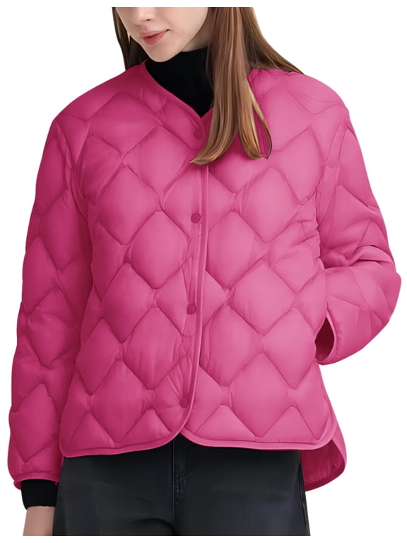 Women's Lightweight Puffer Jacket with Recycled Insulation, Button Down Quilted Coats (Rose M)