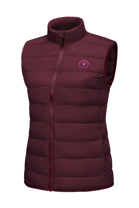 Women's Lightweight Puffer Vest – Sleeveless Jacket for Golf, Hiking & Casual Winter Use, Dark Red Heather, S