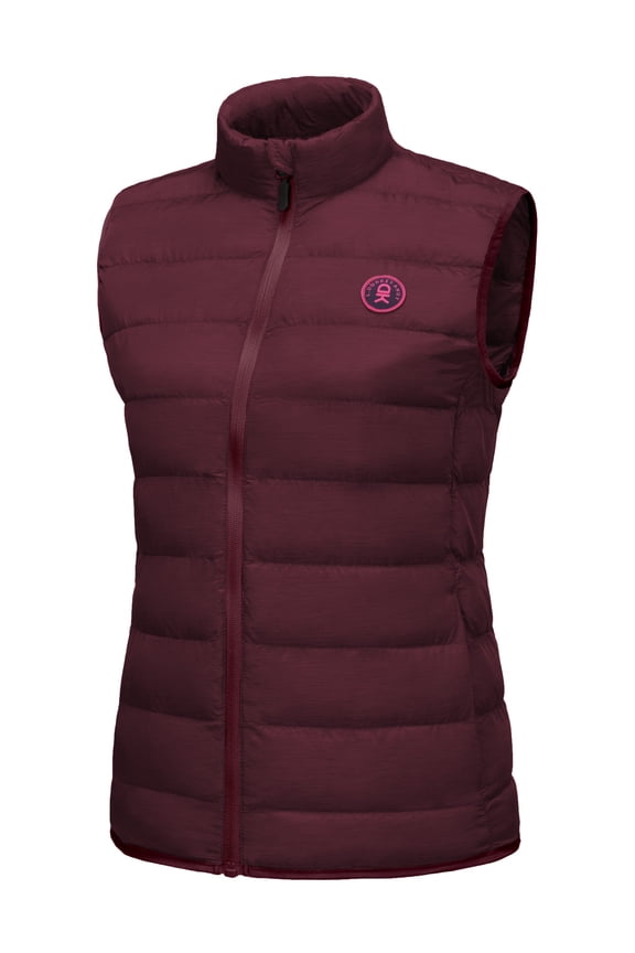 Women's Lightweight Puffer Vest – Sleeveless Jacket for Golf, Hiking & Casual Winter Use, Dark Red Heather, XS