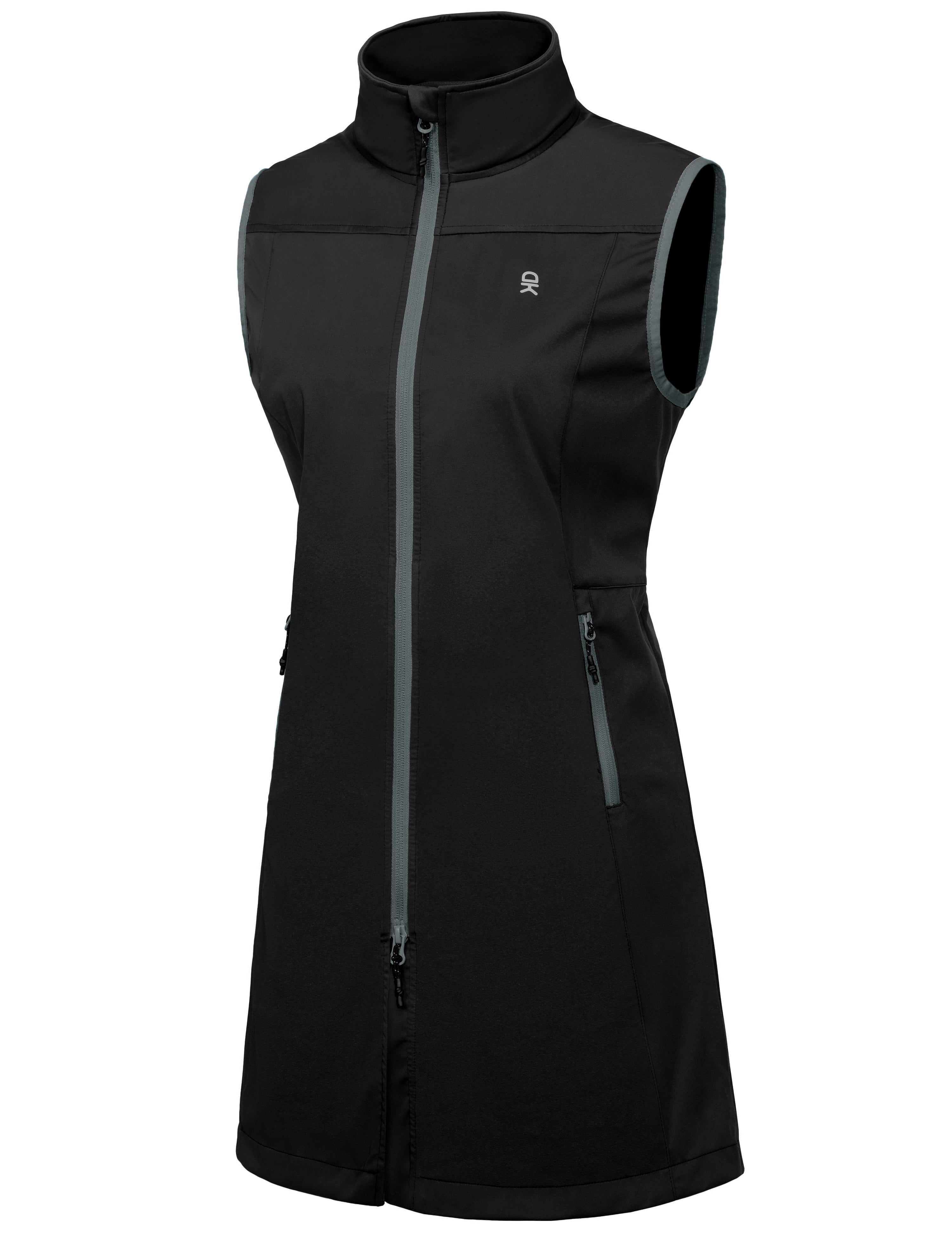 Little Donkey Andy Women's Lightweight Softshell Long Vest, Windproof Sleeveless Jacket for Golf Running Hiking Travel Black L