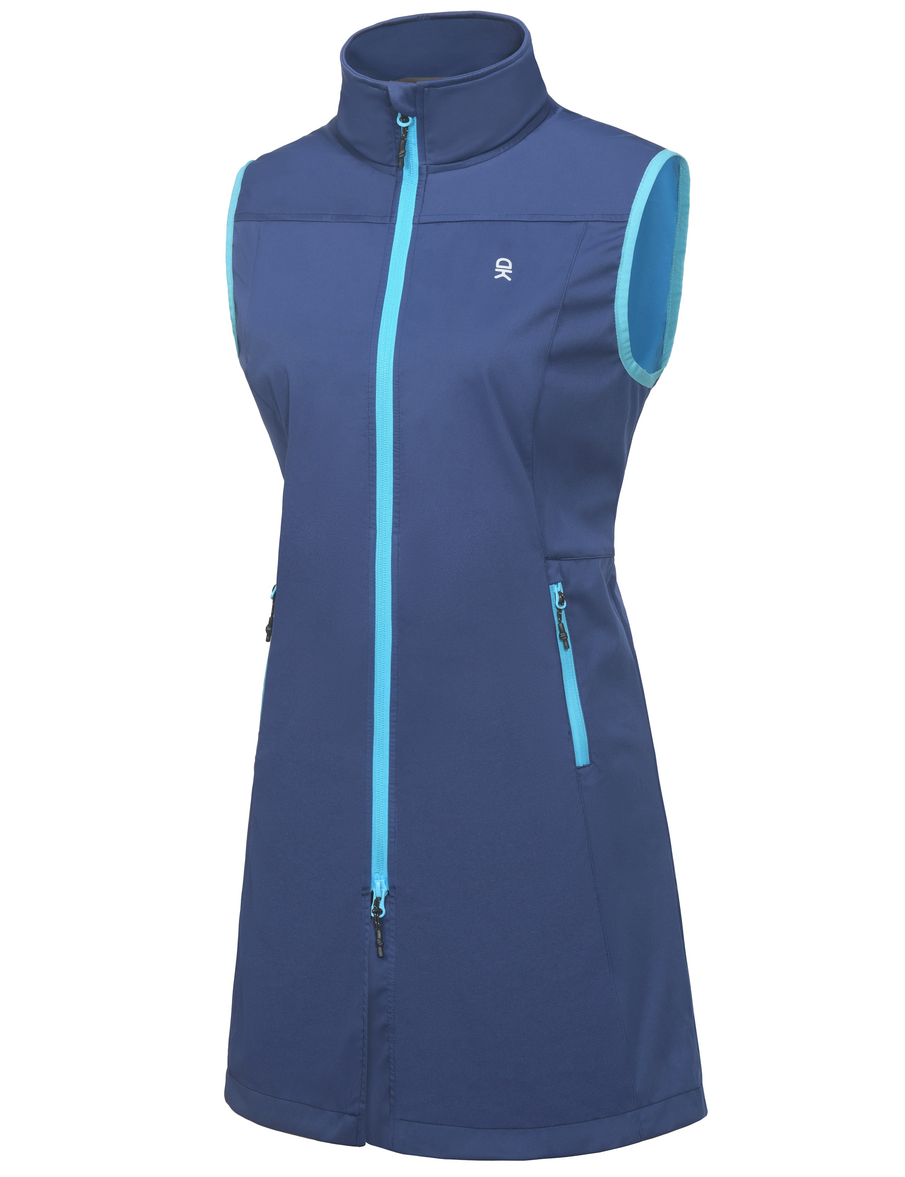 Little Donkey Andy Women's Lightweight Softshell Long Vest, Windproof Sleeveless Jacket for Golf Running Hiking Travel Blue XL