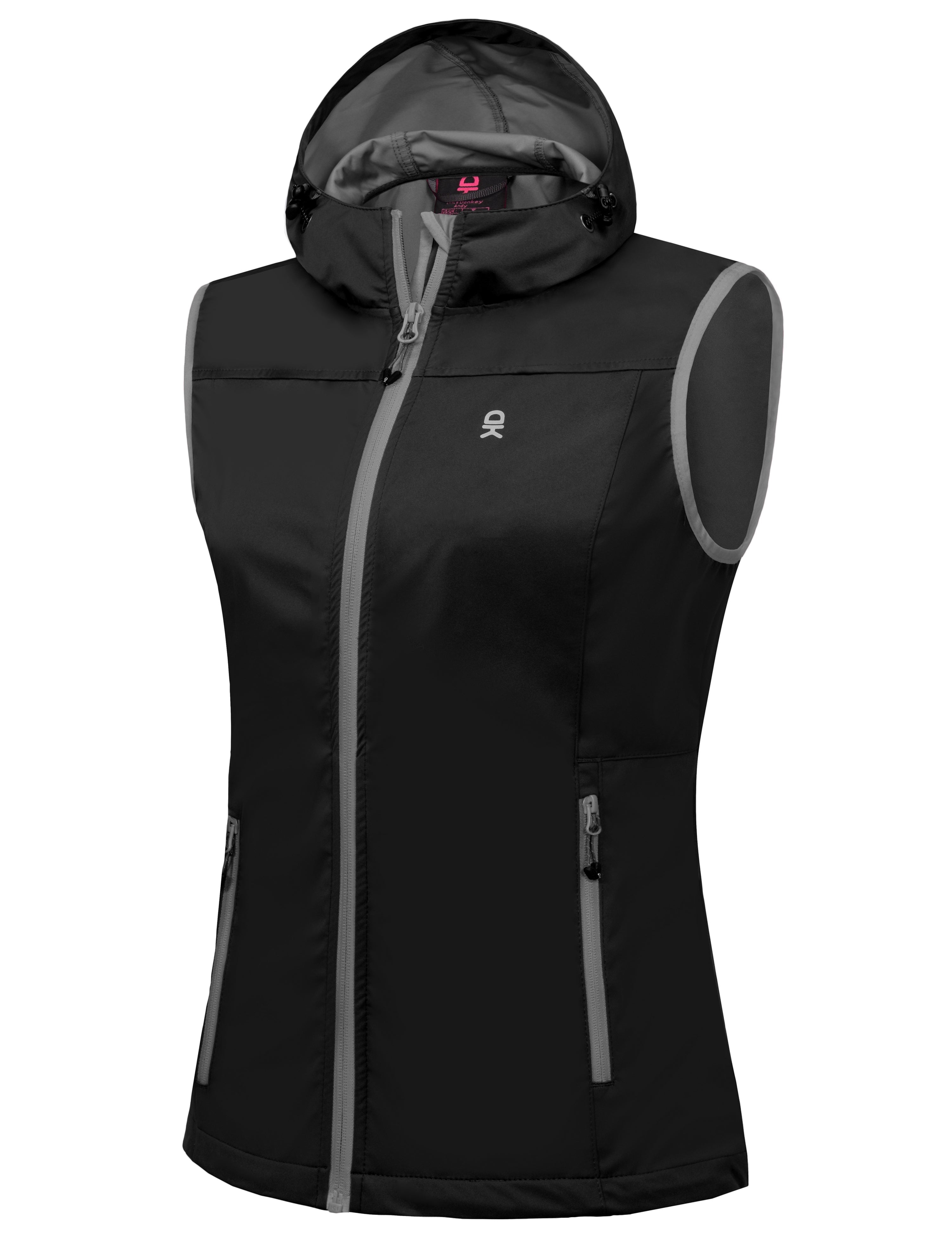 Little Donkey Andy Women's Lightweight Softshell Vest, Hooded Windproof Sleeveless Jacket for Golf Travel Hiking Running Black XXL