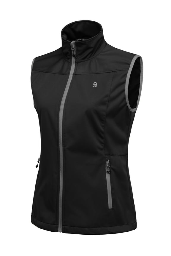 Women's Lightweight Softshell Vest, Windproof Sleeveless Jacket for Running Hiking Travel, Black L