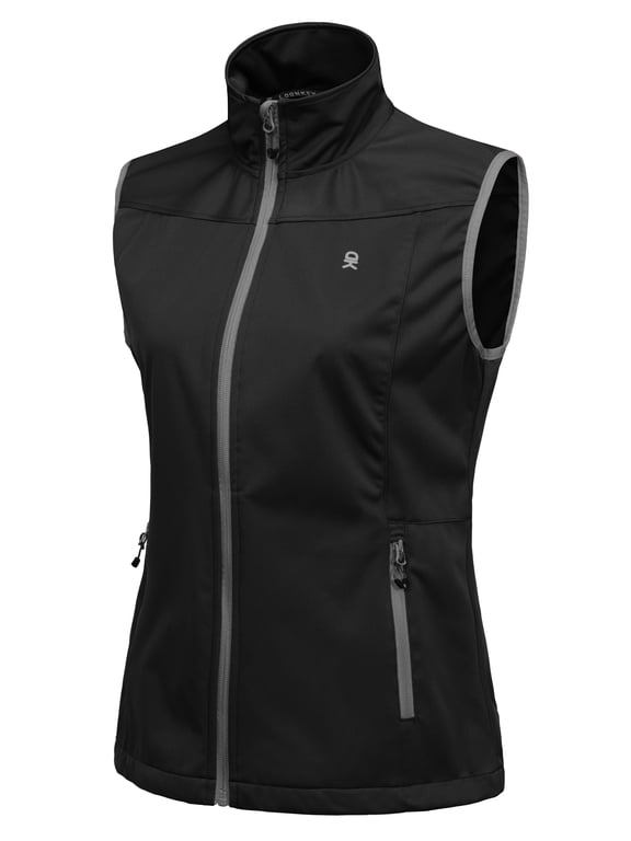 Women's Lightweight Softshell Vest, Windproof Sleeveless Jacket for Running Hiking Travel, Black XL