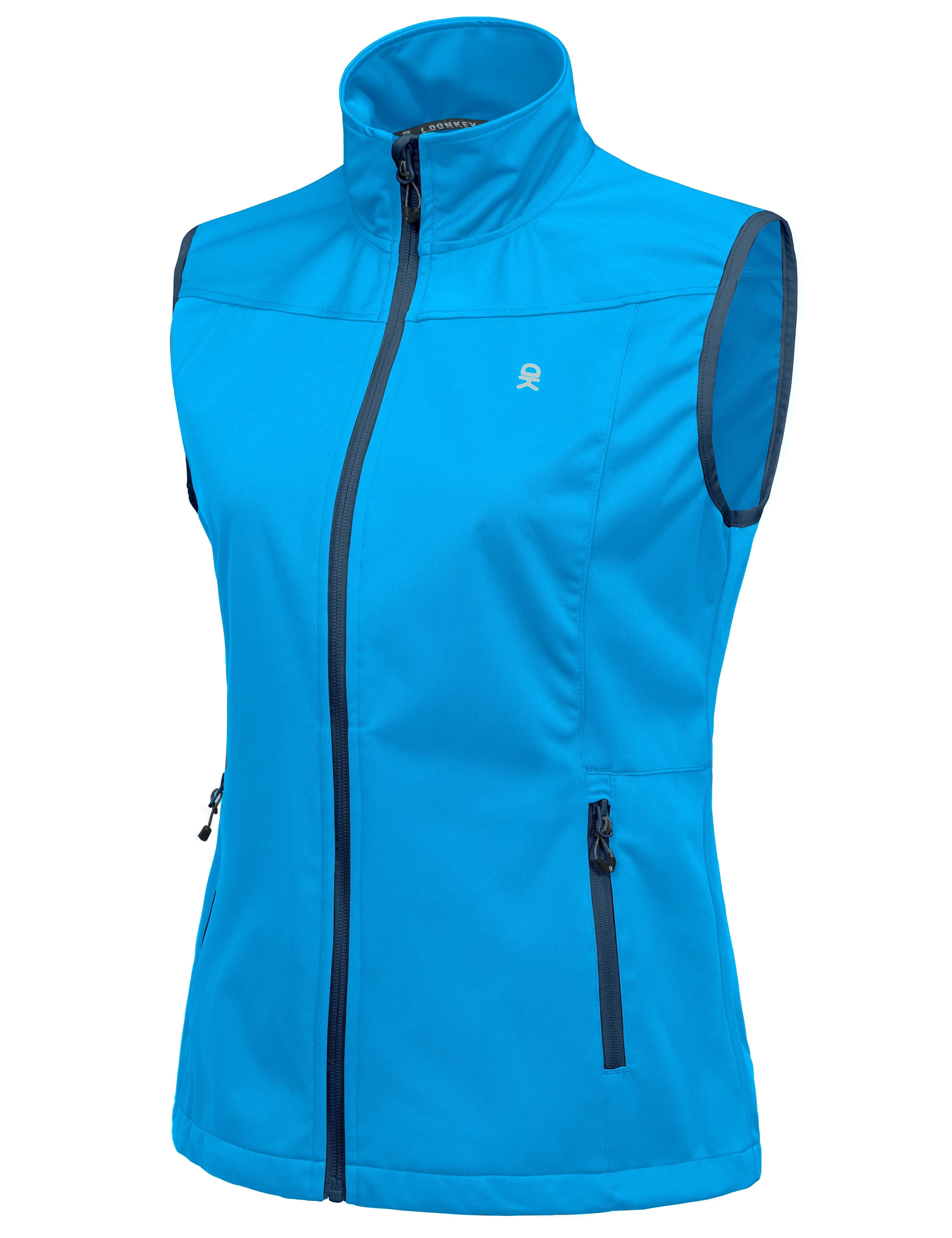 Women's Lightweight Softshell Vest, Windproof Sleeveless Jacket for Running Hiking Travel, Bright Blue XL