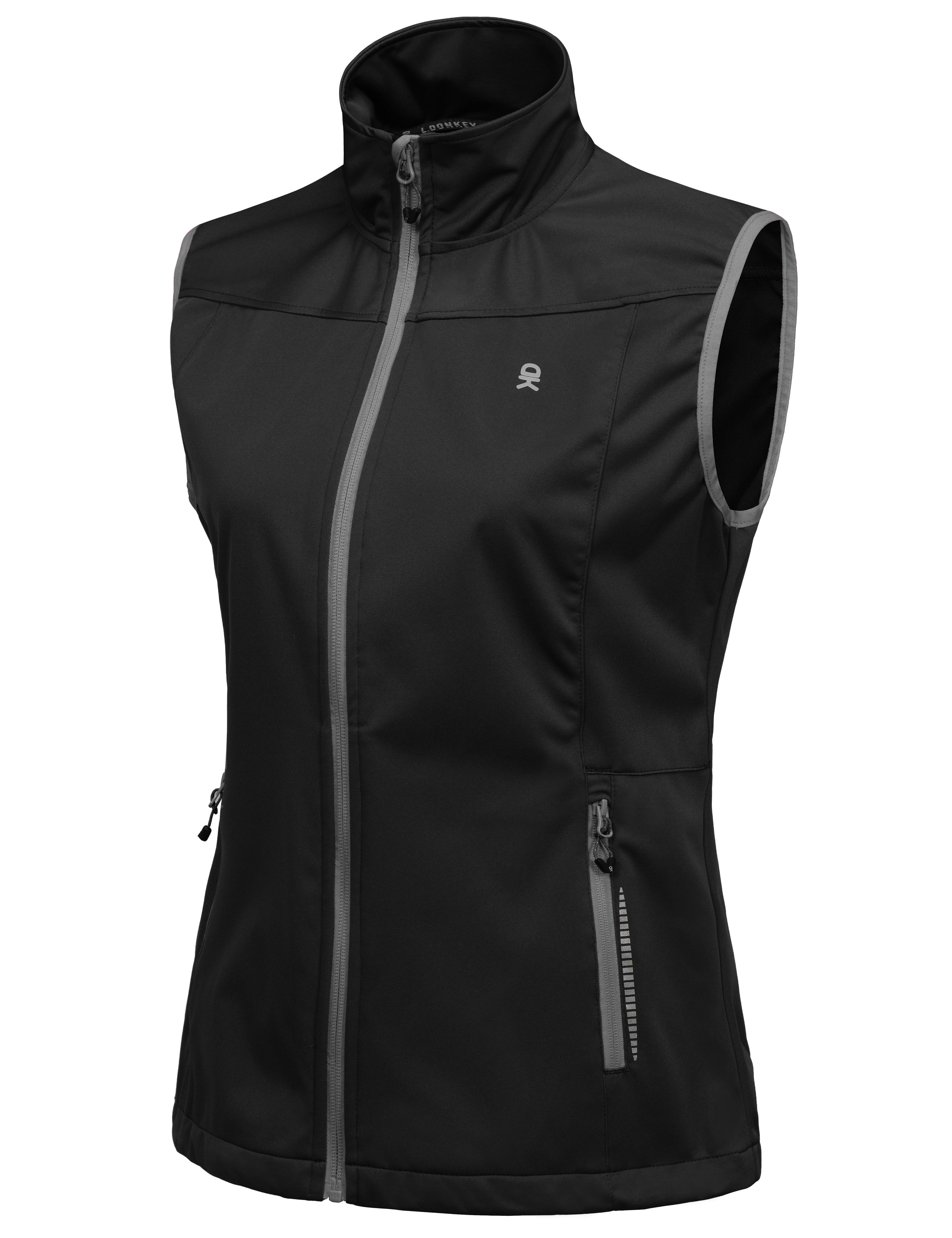 Little Donkey Andy Women's Lightweight Softshell Vest Windproof Sleeveless Jacket for Running Hiking Travel Reflective Black XL