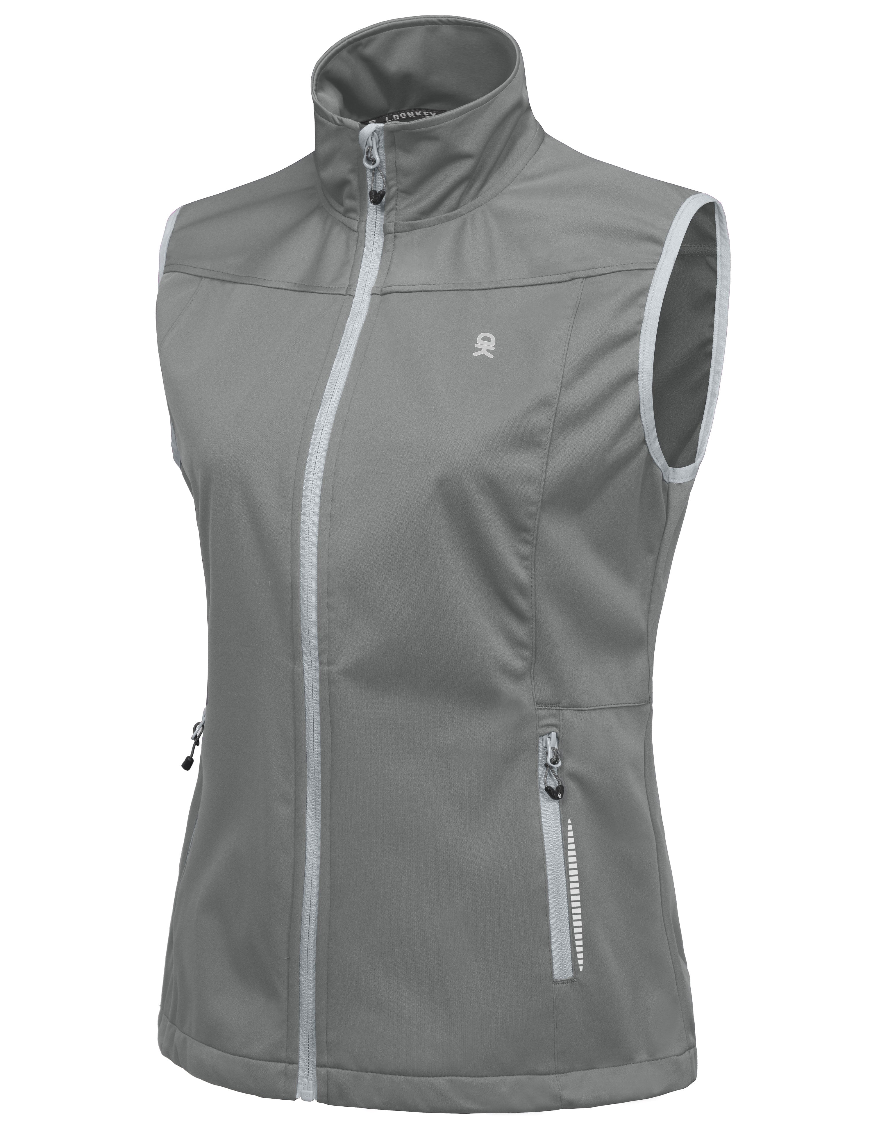 Little Donkey Andy Women's Lightweight Softshell Vest Windproof Sleeveless Jacket for Running Hiking Travel Reflective Gray L