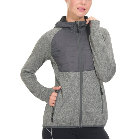 Little Donkey Andy Women's Lightweight Thermal Running Jacket Hybrid Quilted Full Zip Golf Jacket with Hood Gray Heather L