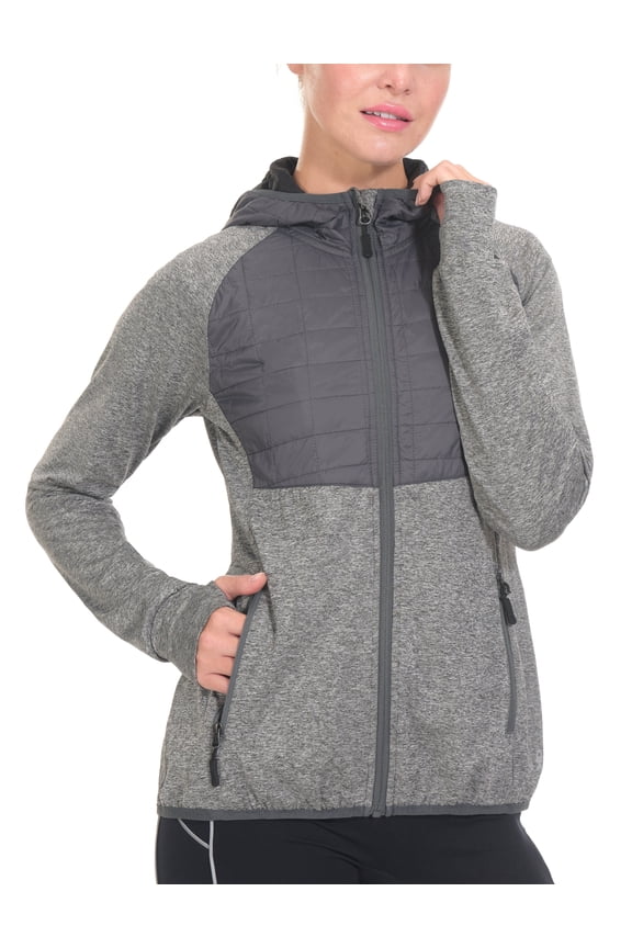 Women's Lightweight Thermal Running Jacket Hybrid Quilted Full Zip Golf Jacket with Hood Gray Heather XS