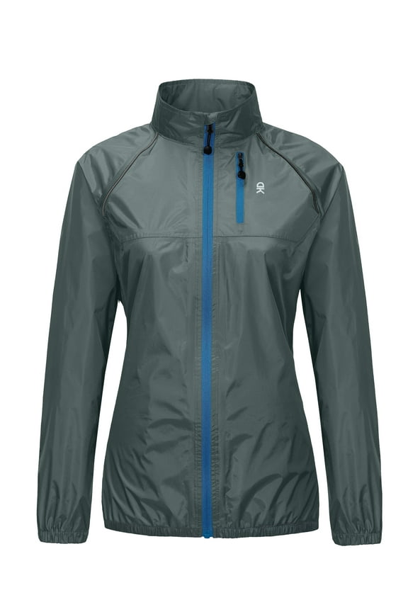 Women's Lightweight Waterproof Cycling Running Stretch Jacket, Ultralight Windbreaker, Packable Gray Size XS