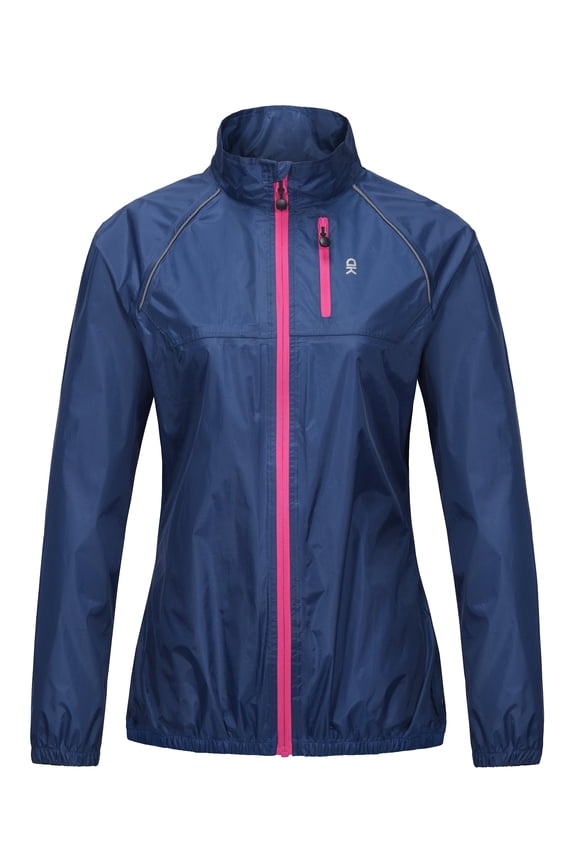 Women's Lightweight Waterproof Cycling Running Stretch Jacket, Ultralight Windbreaker, Packable Navy Size M