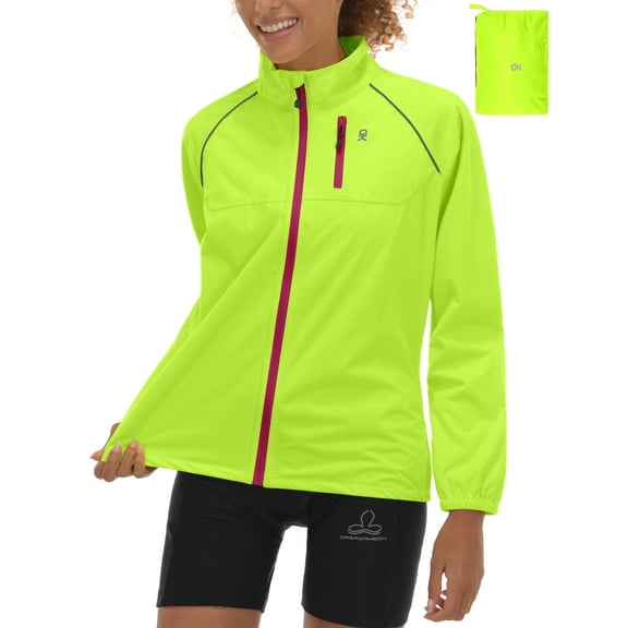 Little Donkey Andy Women's Lightweight Waterproof Cycling Running Stretch Jacket, Ultralight Windbreaker, Packable Yellow Size XL