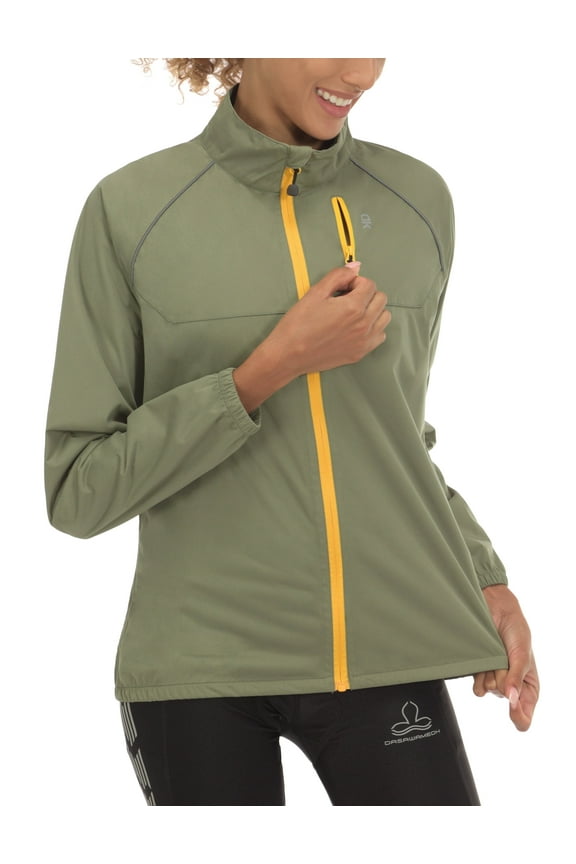 Women's Lightweight Waterproof Cycling Stretch Jacket, Ultralight Windbreaker, Packable Sage Size XS