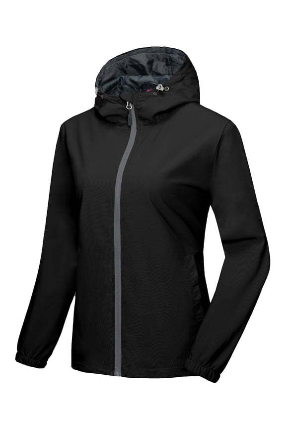 Women's Lightweight Windbreaker Jacket with Hood Breathable Windproof Spring Fall Summer Jacket Hiking Running Golf UPF50+ Black M