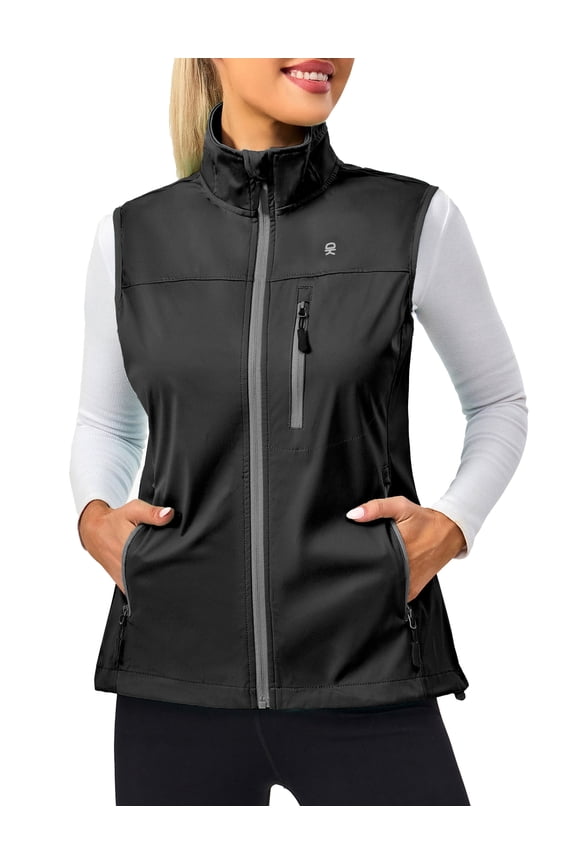 Women's Lightweight Windproof Softshell Vest for Golf Tennis Running Cycling Pure Black XS