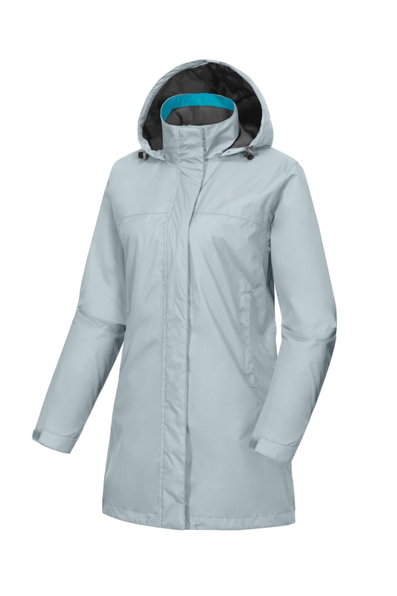 Women’s Long Hooded Waterproof Rain Jacket Lightweight Outdoor Rain Coat Shell for Hiking, Travel Light Grey L
