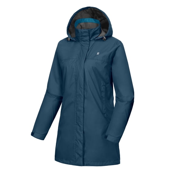 Little Donkey Andy Women’s Long Hooded Waterproof Rain Jacket Lightweight Outdoor Rain Coat Shell for Hiking, Travel Mosaic Blue L
