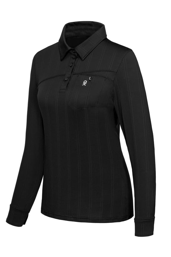 Women's Long Sleeve Polo Shirts, Lightweight Quick-Dry UV Protection Athletic Golf T-Shirts, Black M
