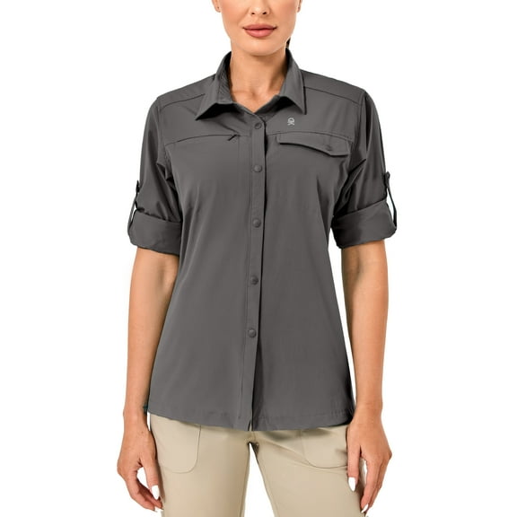 Little Donkey Andy Women's Long Sleeve Travel Shirt, UPF 50  Safari Shirt, Outdoor Cool Quick Dry Hiking Shirts Grey XL