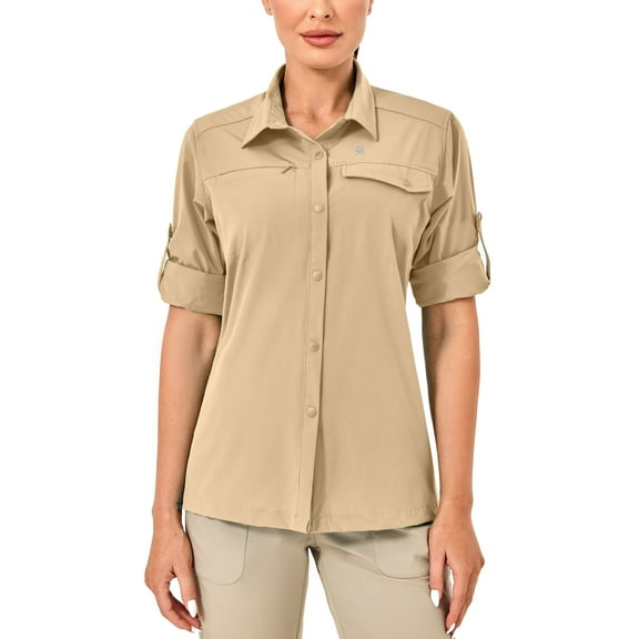 Little Donkey Andy Women's Long Sleeve Travel Shirt, UPF 50  Safari Shirt, Outdoor Cool Quick Dry Hiking Shirts Khaki XS