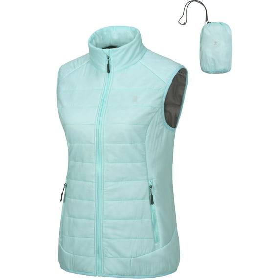 Little Donkey Andy Women's Packable Lightweight Puffer Vest with Recycled Insulation for Running Hiking Blue Glow M