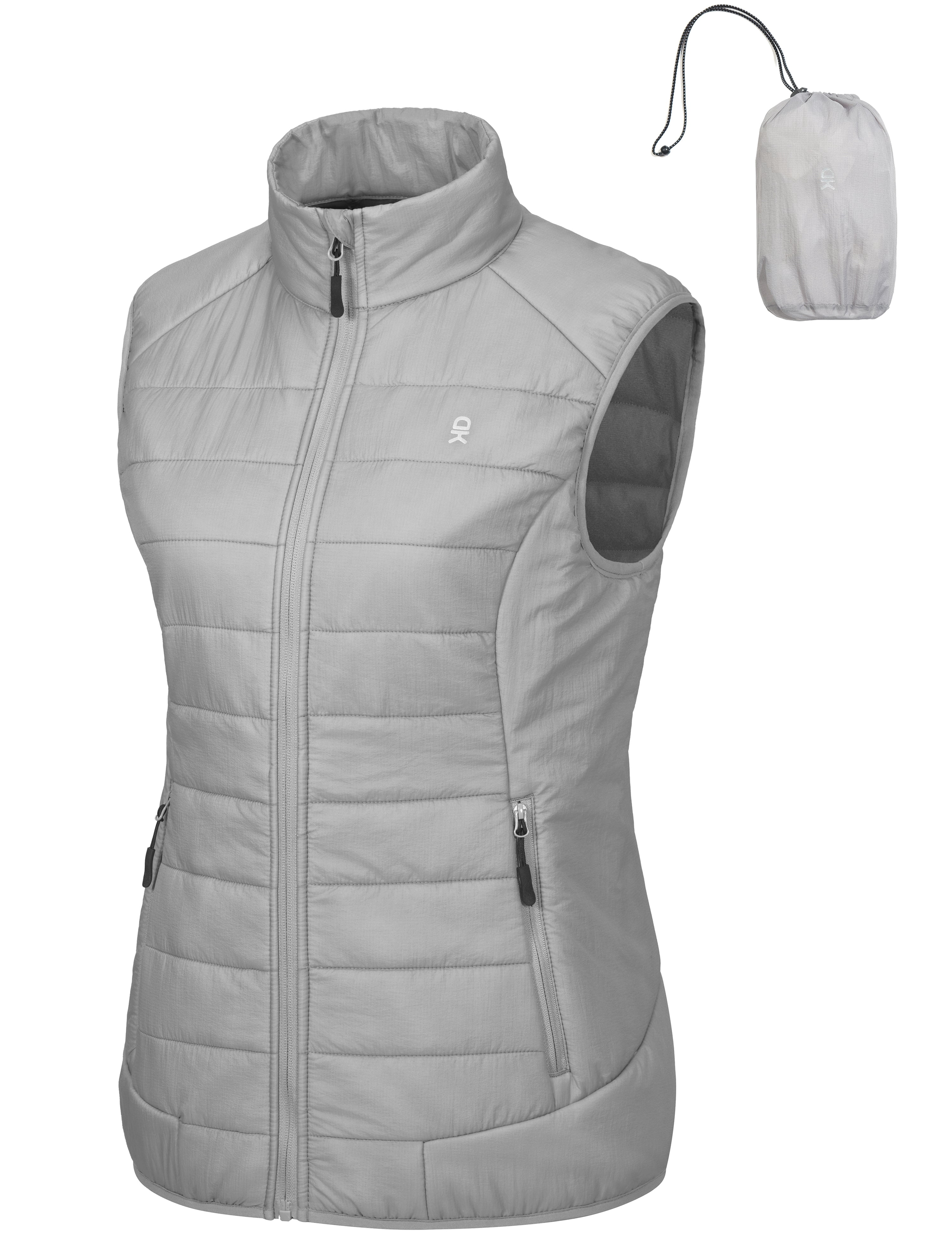 Little Donkey Andy Women's Packable Lightweight Puffer Vest with Recycled Insulation for Running Hiking Gray L