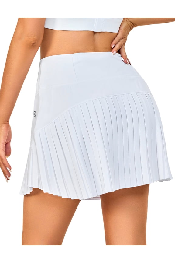 Women's Pleated Tennis Skirts Athletic Golf Skorts High Waisted Casual Workout Sports Running Skirts with Short Pockets White, XL