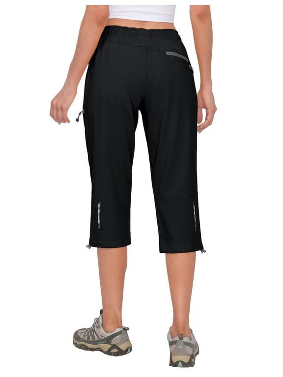 Women's Quick Dry 3/4 Pants Capri Shorts Lightweight Hiking Travel Casual Black L