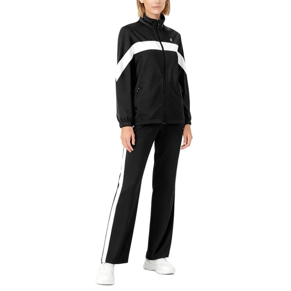 Women's 2Pc Full Zip Tracksuit, 4 Way Stretch Breathable with Zipper Pockets for Golf Running Casual Black M