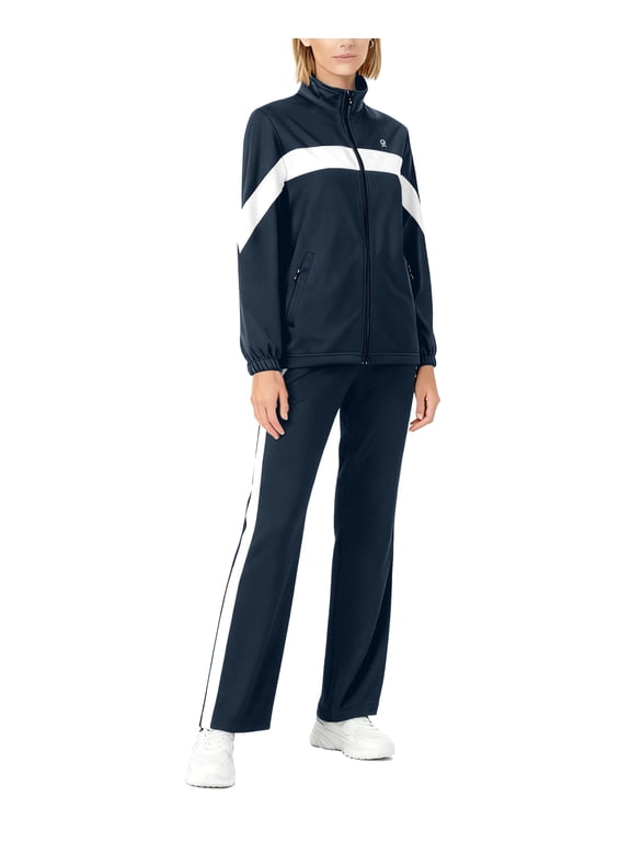 Women's 2Pc Full Zip Tracksuit, 4 Way Stretch Breathable with Zipper Pockets for Golf Running Casual Navy blue 2XL