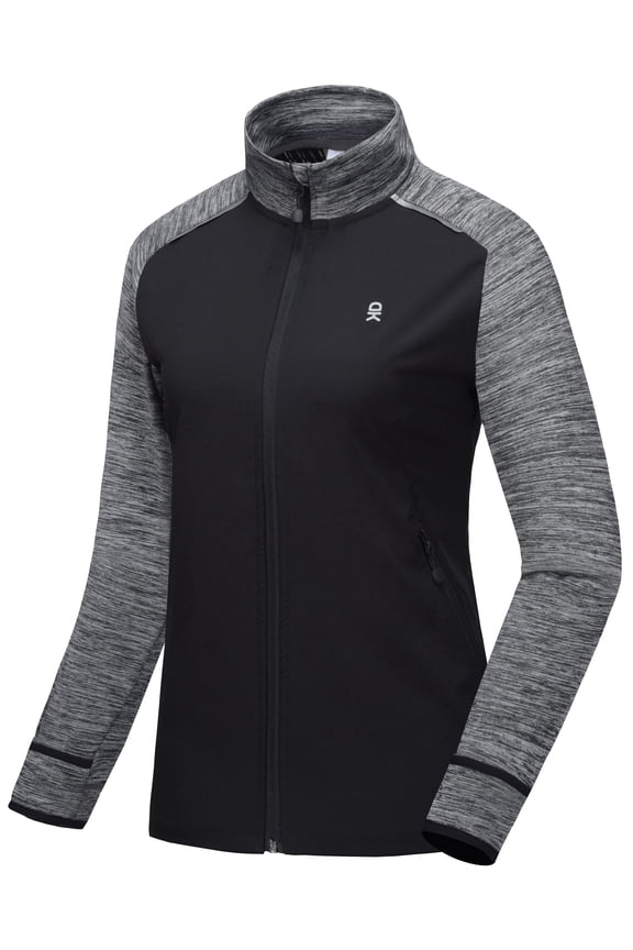Women's Quick Dry Thermal Lightweight Running Jacket Full Zip Hybrid Warm Thumbholes Golf Track Jacket Black Heather M
