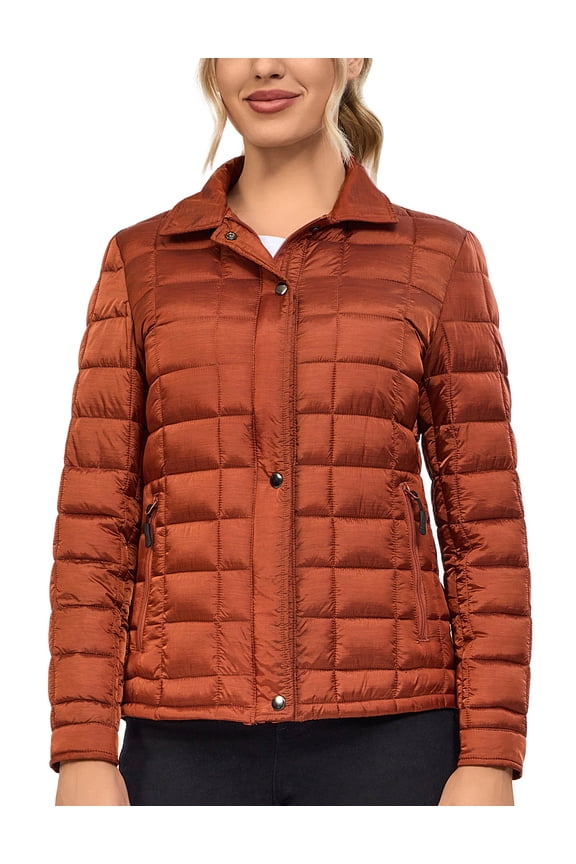 Women's Quilted Puffer Jacket Lightweight Insulated Jacket Full Zip Thermal Padded Winter Coat with Pockets Orange XXL