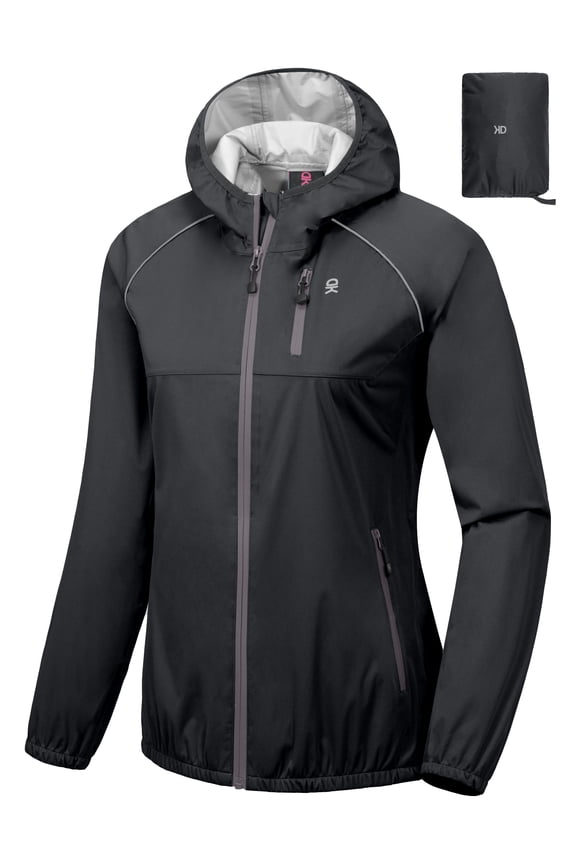 Women's Rain Cycling Stretch Jacket with Hood, Windproof and Waterproof, Ultralight Packable Charcoal M