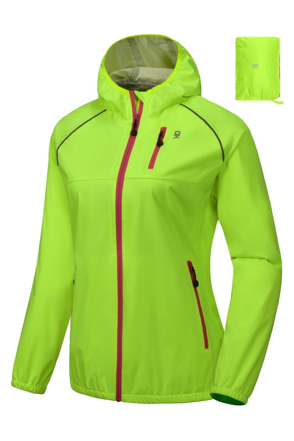 Women's Rain Cycling Stretch Jacket with Hood, Windproof and Waterproof, Ultralight Packable Yellow Size M