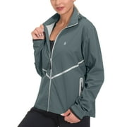 LITTLE DONKEY ANDY Women's Rain Running Jacket Cycling Bike Coat Windbreaker Lightweight Windproof Steel Grey M