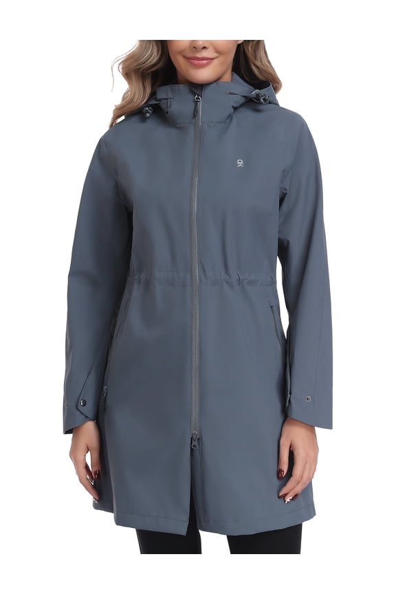Women's Raincoat Waterproof Long Trench Coat with Hood Windbreaker Jacket for Outdoor Dark Gray XS