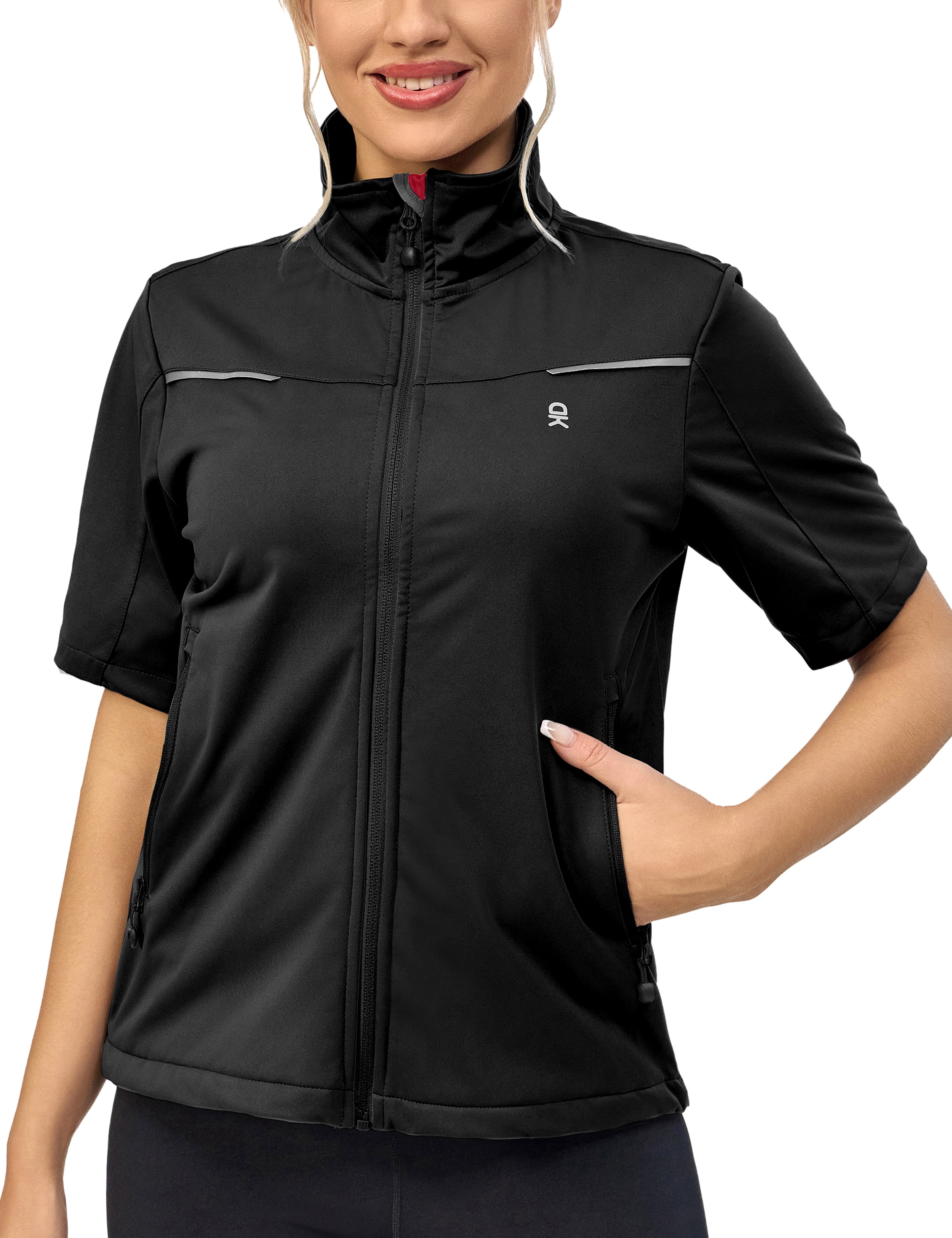 Little Donkey Andy Women's Short Sleeve Jacket Windproof Lightweight Vest for Golf Hiking Running Black XL